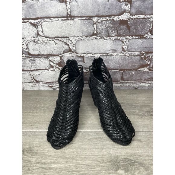 JEFFREY CAMPBELL Ibiza Last Strappy Open Toe Wedge Heel Black Leather Size 5M US - Picture 14 of 16